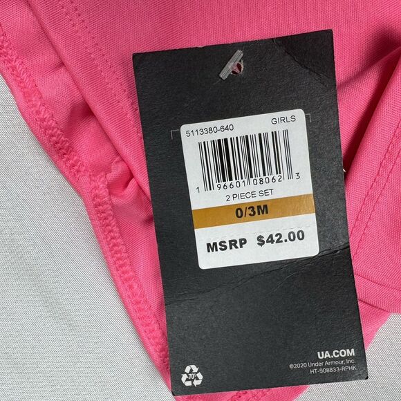 Under Armour Baby Infant Girls 0/3 Months Pink Top Black Legging Set Outfit New - Picture 7 of 8